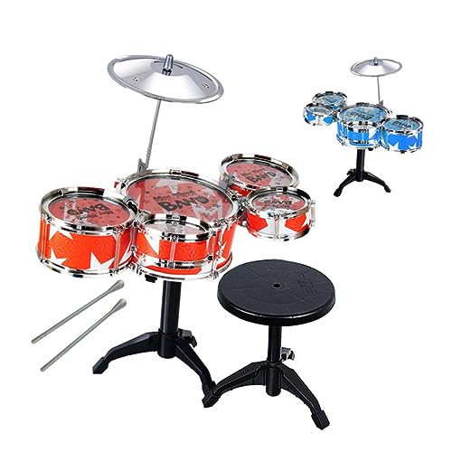NAMOARLY Kit Batería Infantil Platillos Ajustables y Baquetas Instrumento Musical de Percusión para Niños Juguete Educativo de Música Rojo