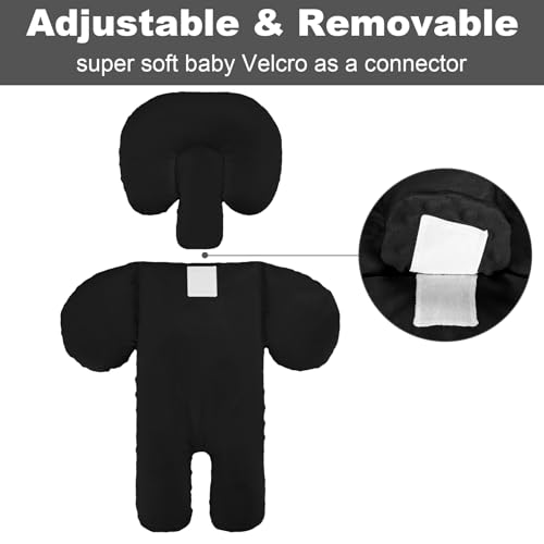 Image of Infant Car Seat Insert for Newborn Boys Girls, Extra Thick & Soft Minky Preemie Car Seat Head Body Support Cushion with Strap Pads, Perfect for Stroller, Baby Swing, Bouncer, 2-in-1 Reversible, Black