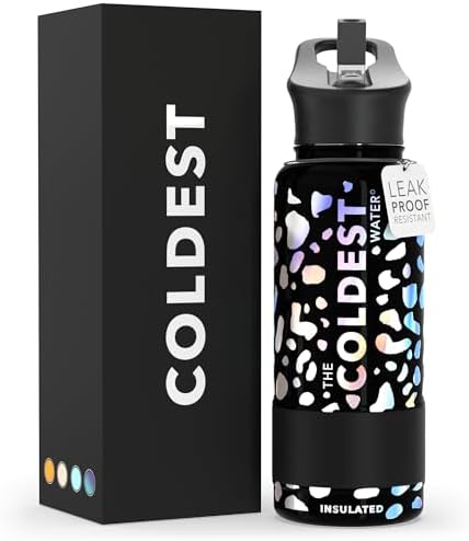 Coldest Insulated Water Bottle with Straw Lid - Stainless Steel Metal Insulated Bottle for Men & Women (Moonlight Leopard, 32 oz)