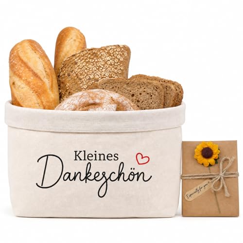 Dankesch&ouml;n Geschenke Set Mit Brotkorb & Sonnenblumen Karte - Hochwertiger Korb F&uuml;r Geschenke Aus Baumwolle - Eleganter Geschenkkorb F&uuml;r Frauen & M&auml;nner Zum Geburtstag