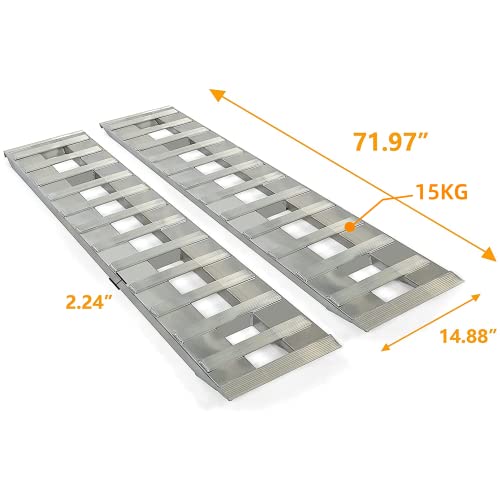 Kojem Truck Car Auto Trailer Ramps Aluminum 72 X15X 2.25 Inch 6800 Lbs Universal Hook Attaching End Knife Foot Silver #TOP2