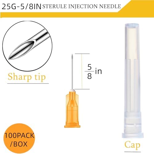 100Pack 25Ga 5/8 Inch with Cap Dispensing Needla Accessories Disposable Lab Supplies, Individually Sealed Wrapped — 사진 2