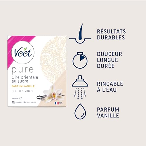 Veet PURE - Gorący wosk z cukrem i wanilią - depilacja bez pasków, wanilia, 250 ml