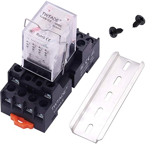 Twtade Rele 12V Dc Rele Di Potenza Elettromagnetico 14 Pin Dpdt 4No 4Nc Rele Indicatori Led Bobina Con Zoccolo Yjtf08A-E/Guida Scanalata Alluminio/Vit
