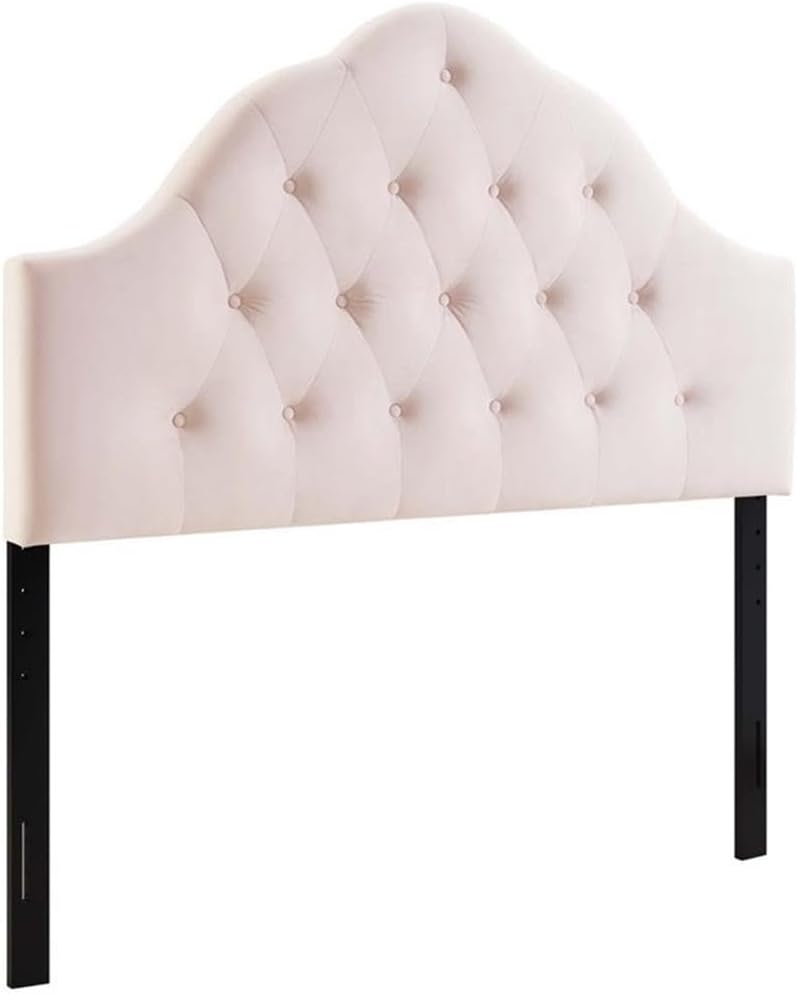Pemberly Row Full Diamond Tufted Headboard, Pink Performance Velvet Upholstery, Adjustable Height, Stain-Resistant Fabric, Dense Foam Padding, Biscuit Tufted Design, Full Size Bedroom Décor