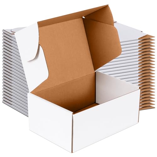 JOWLOT 9x6x4 inch Small Shipping Boxes Set of 25, White Corrugated Cardboard Box Literature Mailer for Mailing Packing Moving and Storage
