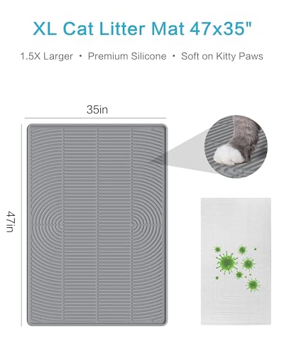 Extra Large Cat Litter Mat XL, 47" x 35", Silicone Waterproof - Image 2