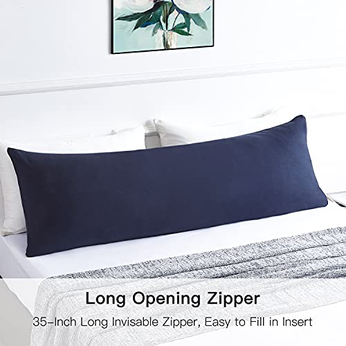 Navy Blue Body Pillow Cover With Zipper, Cotton Body Pillowcase Hypoallergenic, Soft Long Jersey Body Pillow Case Cover , 20X54 Inch, Navy Blue #TOP2