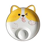Generic Children's cartoon animal ceramic dining plate, dual-purpose in compartments, with food dipping ingredients coexisting (Corgi), normal