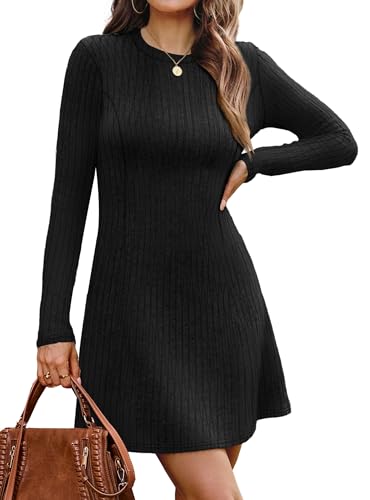 OFEEFAN Winter Clothing for Women Sliming Dress Ribbed Knit Sweater