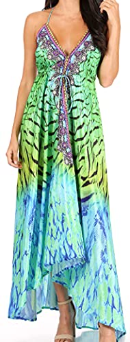 Image of Sakkas Lizi Womens Maxi High-Low Halter Handkerchief Long Dress Beach Party