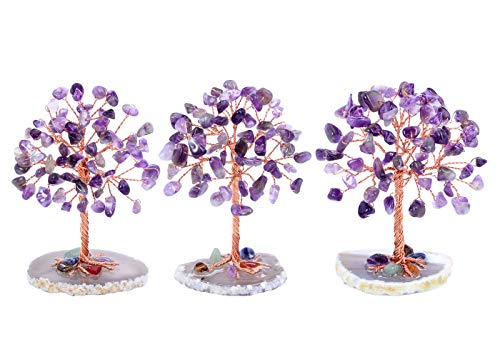 Top Plaza Amethyst Healing Crystals Stones Tree Wire Wrapped On Natural Agate Slice Base Home Office Desk Living Room Crystal Decor Mini Sized #TOP3