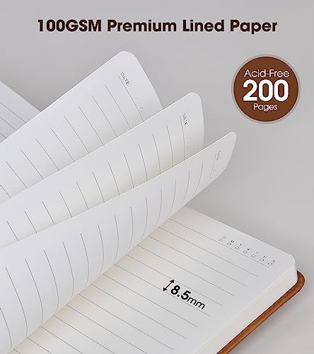 Brown A5 Lined Leather Journal Notebook For Men Women,5.9 X 8.4" Personalized Hardcover Journal With Pen,200 Pages 100 Gsm Thick Ruled Paper Daily Diary For School,Travel,Business,Work,Home Writing #TOP5