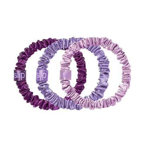 Image of SLIP Silk Hair Ties, Violet Skinny Scrunchies, Set of 3 | Anti-Damage