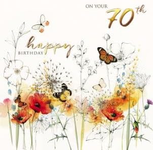Artistic 70th Birthday Card - (GBCC0040) - Wild Poppies - from The Peony Rose Range - Embossed with A Beautiful Foil & Flitter Finish