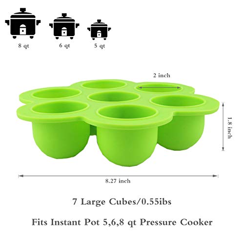 Hhyn Silicone Egg Bites Molds Compatible with Instant Pot Accessories - Fits 5, 6, 8 qt Pressure Cooker, Reusable Baby Food Storage Container and Freezer Tray with Lid Sous Vide Egg Poacher, Green