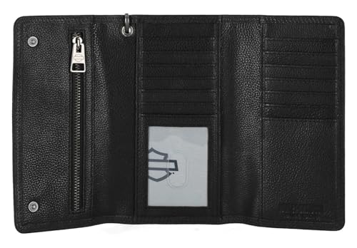 Harley-Davidson Men's Skull Embossed Trucker Biker Chain Leather Wallet, Black4