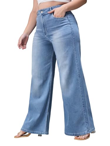 Image of Miss Chase A+ Women's Wide-Leg High Rise Regular Length Stretchable Denim Jeans