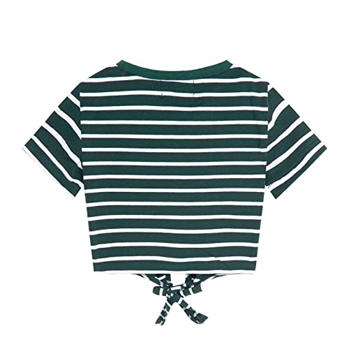 LittleSpring Girls Short Sleeve Striped Crop Tops with Tie Front Knot2