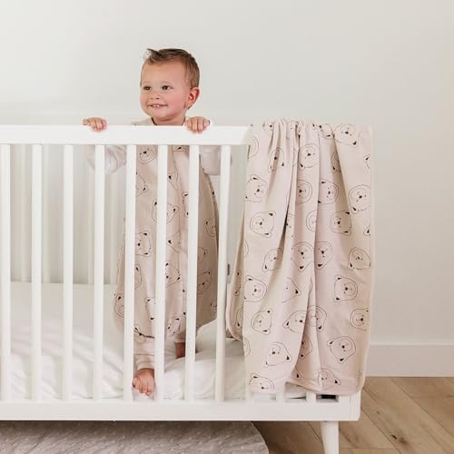 Image of Woolino Toddler Blanket - Merino Wool and Organic Cotton Baby Blanket for Girls and Boys - 4 Season - 52.5 inch x 40 inch - Teddy Bear