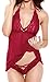JuicyRose Women's Sexy Lingerie Lace Sleepwear Halter Babydoll V-String Miniskirt (X-Large, Merlot)