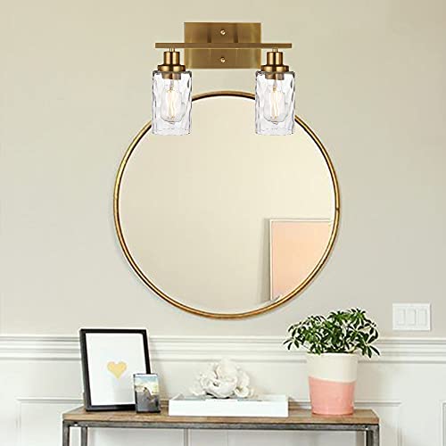 MELUCEE Indoor Sconces Wall Lighting Brass with Clear Hammered Glass, 2-Light Modern Bathroom Vanity Light Fixtures Wall Lamp for Mirror Cabinets Powder Room Dressing Table