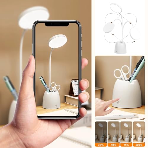 Image of One94Store RoundGlow Rechargeable LED Desk Lamp - Touch Control Table Lamp with 1200mAh Battery, Adjustable Brightness & Color Temperature, Portable Study Lamp with 80cm USB Cable