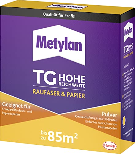 Metylan TG Hohe Reichweite Raufaser und Papier Pulver, Kleister für Raufaser- und Papiertapeten, Tapetenkleister mit hoher Ergiebigkeit, transparent, 1x500g