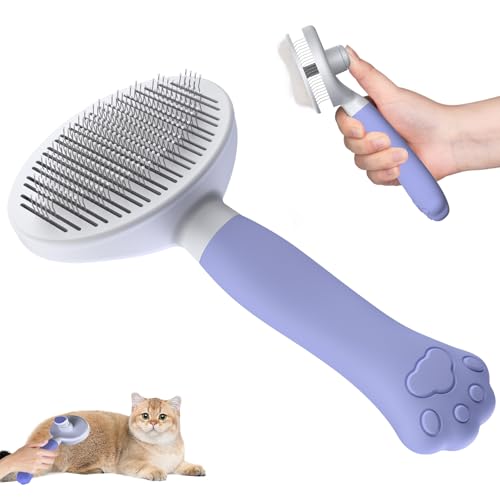 Zivacate Spazzola per Gatti e Cani [Manico Ergonomico & Pulizia con un Click & Design Brevettato] Spazzola Autopulente per Sottopelo per Cani/Gatti/Conigli a Pelo Corto e Lungo (Viola)