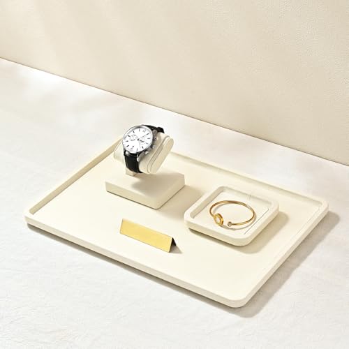 Microfiber Jewelry Trays Large Jewelry Display Tray Stackable Jewelry Bracelet Necklace Tray Organizer Ring Earring Necklace Organizer Tray Jewelry Trays For Drawers (Beige