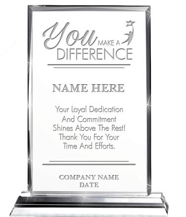 Crown Awards You Make A Difference Trophy, 6 1/2" H Customized Employee Appreciation Crystal Corporate Award