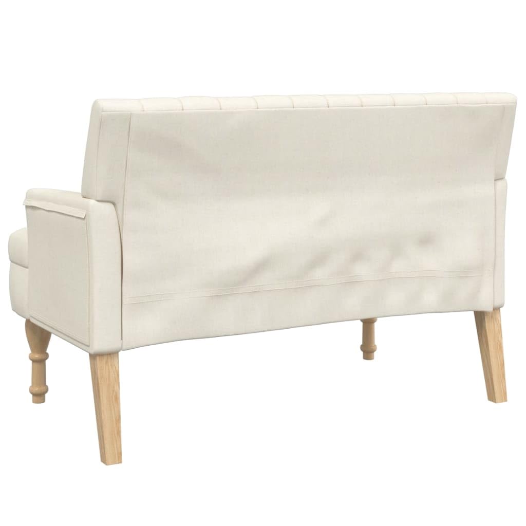 Banco de lino con cojín, 113 x 64,5 x 75,5 cm, elegante banco de tela de lino transpirable y madera de caucho maciza para salón y oficina