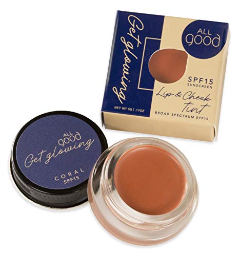 All Good Get Glowing Lip & Cheek Tint - Spf 15 Vegan Mineral Face Makeup Tinted Balm, Cream Blush, Organic Sustainable Botanical Ingredients (Coral) #TOP25