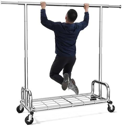 HOKEEPER Clothing Racks Heavy Duty Clothes Rack Adjustable Garment Rack for Hanging Clothes, Portable Coat Rack with Lockable Wheels, for Bedroom, Laundry, Balcony, Living Room 68.89''H*70.86''W*20"D
