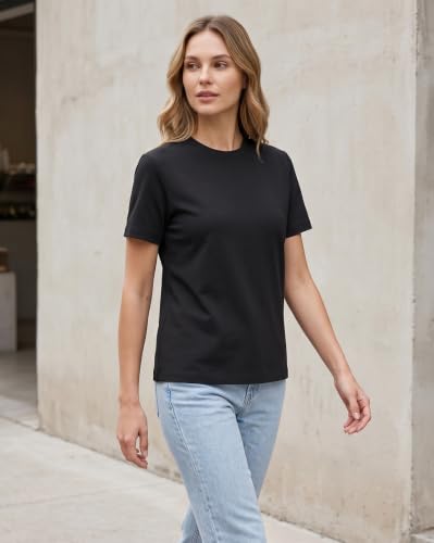 Image of NOBERO 100% Cotton T-Shirts for Women Stylish | Regular Fit | Solid T Shirts for Women 180 GSM Combed Cotton | Crew Neck Half Sleeve