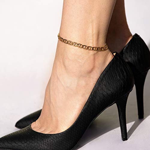 LIFETIME JEWELRY 6mm Mariner Link Chain Anklet for Women & Men 24k Gold Plated (11) - Image 3