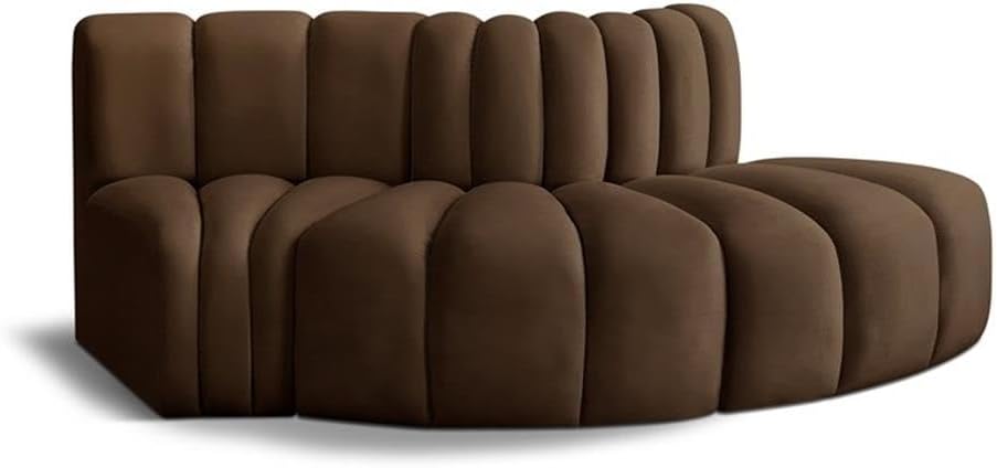 BOWERY HILL Contemporary Modular Sectional Sofa, 77" W x 37" D x 30" H, Soft Brown Velvet Upholstery, Deep Channel Tufting, Versatile Living Room Seating, Modern Design for Custom Configurations
