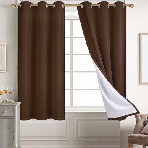 Diraysid 100% Blackout Curtains Chocolate Brown Linen Curtains for Bedroom Grommet Thermal Insulated Room Darkening Drapes (2 Panels, W42 x L54 Inch)