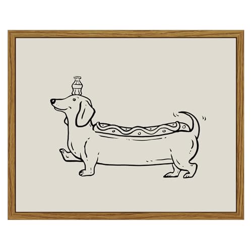 InSimSea Vintage Framed Wall Art Linear Dachshund Puppy Canvas Prints, Amusing Home Decor, Humorous Painting Picture, Kitchen Wall Decor Gifts for Friends or Family - 10L x 8W
