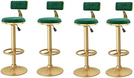 ZDXY Bar Stools Set of 4 Counter Stool Bar Chair Breakfast Restaurant Stool Rotating Golden Wrought Iron Velvet Cloth 24-32 Inch Adjustable with Backrest (Color : Green)