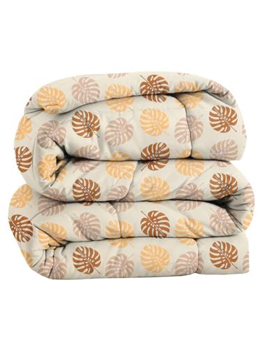Image of HOMEKART 220 GSM Premium Reversible Microfiber AC Comforter for Single Bed | Soft, Lightweight & Breathable All-Season 3-Layer Quilted Blanket (150 cm x 225 cm, Floral, Beige & Brown)