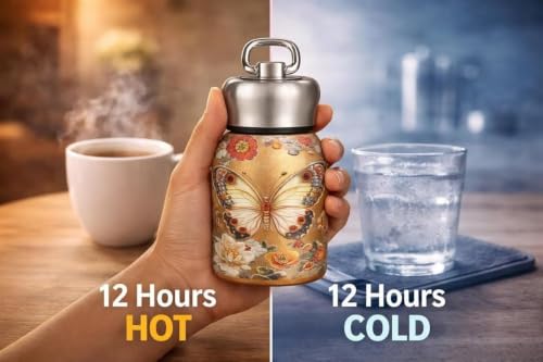 Image of Travel Mini Water Bottle Compact Stainless Steel Portable Leak-Proof Small Bottle for Office, Outdoor & Everyday Carry 300 ML (Butterfly)