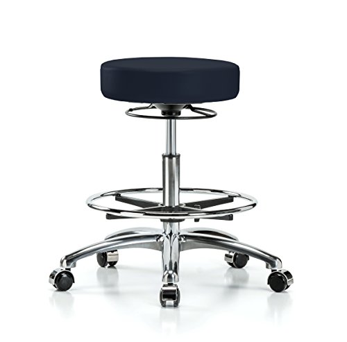 Image of Perch Chrome 360 Degree Height Adjustable Swivel Stool with Foot Ring | Medium Bench Height 20.5-28 inch | Imperial Fabric