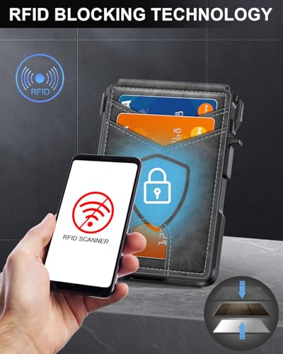 Image of ZALVEX Wallet for Men, Mens Minimalist Wallet 9-13 Cards, Slim Compact Wallet with Money Clip & ID Window, RFID Blocking Smart Pop Up Card Wallet, Metal Aluminum Credit Card Holder Bifold Wallet
