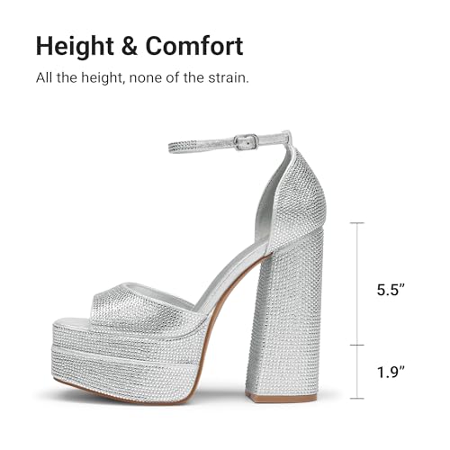 Image of DREAM PAIRS High Heels Chunky Block Platform Heels for Women Ankle Strap Sexy Open Square Toe Heels Dressy Pumps Sandals