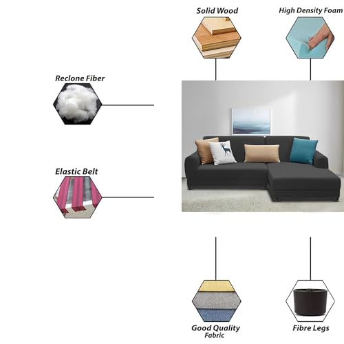 Image of Kraven RHS 4 Seater L Shape Sofa Set for Living Room (Black Fabric) Premium Fabric Sofa
