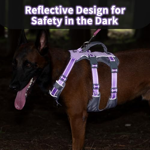 Huntboo HD09-LAVENDER PURPLE-M Reflective Dog Harness With Handle, Escape Proof, No Slip thumb #2
