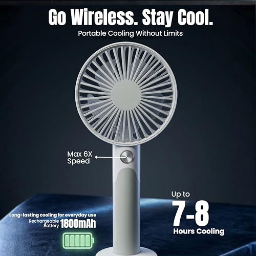 Image of One94Store Mini Handheld Fan, USB Rechargeable Fan with 1800mAh Battery, 6 Speed Cooling for Home Office Travel, White & Grey - Mini Fan, Small Fan, USB Fan, Hand Fan, Portable Fan