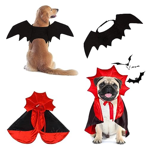 Disfraz Halloween para perro grande, 2 piezas alas y capa vampiro