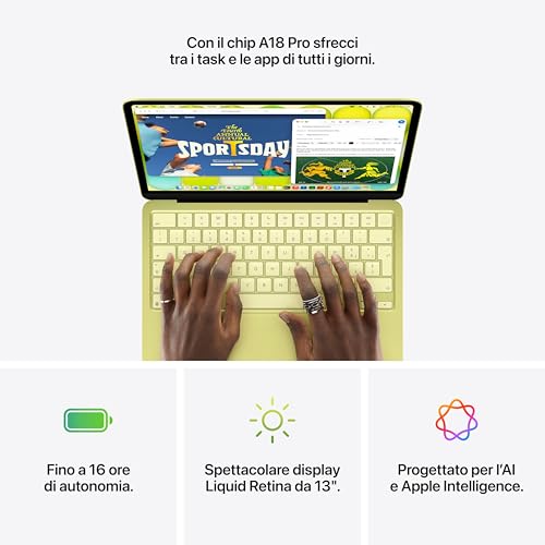 MacBook Neo 13'' con chip A18 Pro: progettato per l’AI e  Intelligence, display Liquid Retina, 512GB di archiviazione SSD, videocamera FaceTime HD a 1080p, Touch ID – Giallo agrume - Notebook - Immagine 4